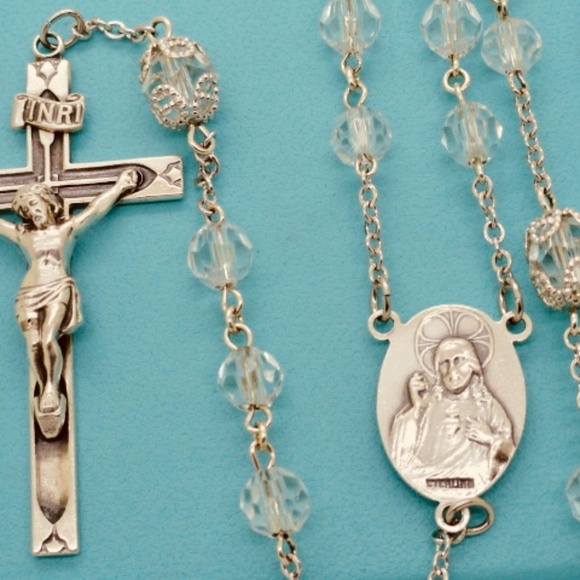 Sterling Silver and Crystal 39 Grams 22 1/2" Rosary - Picture 3 of 15